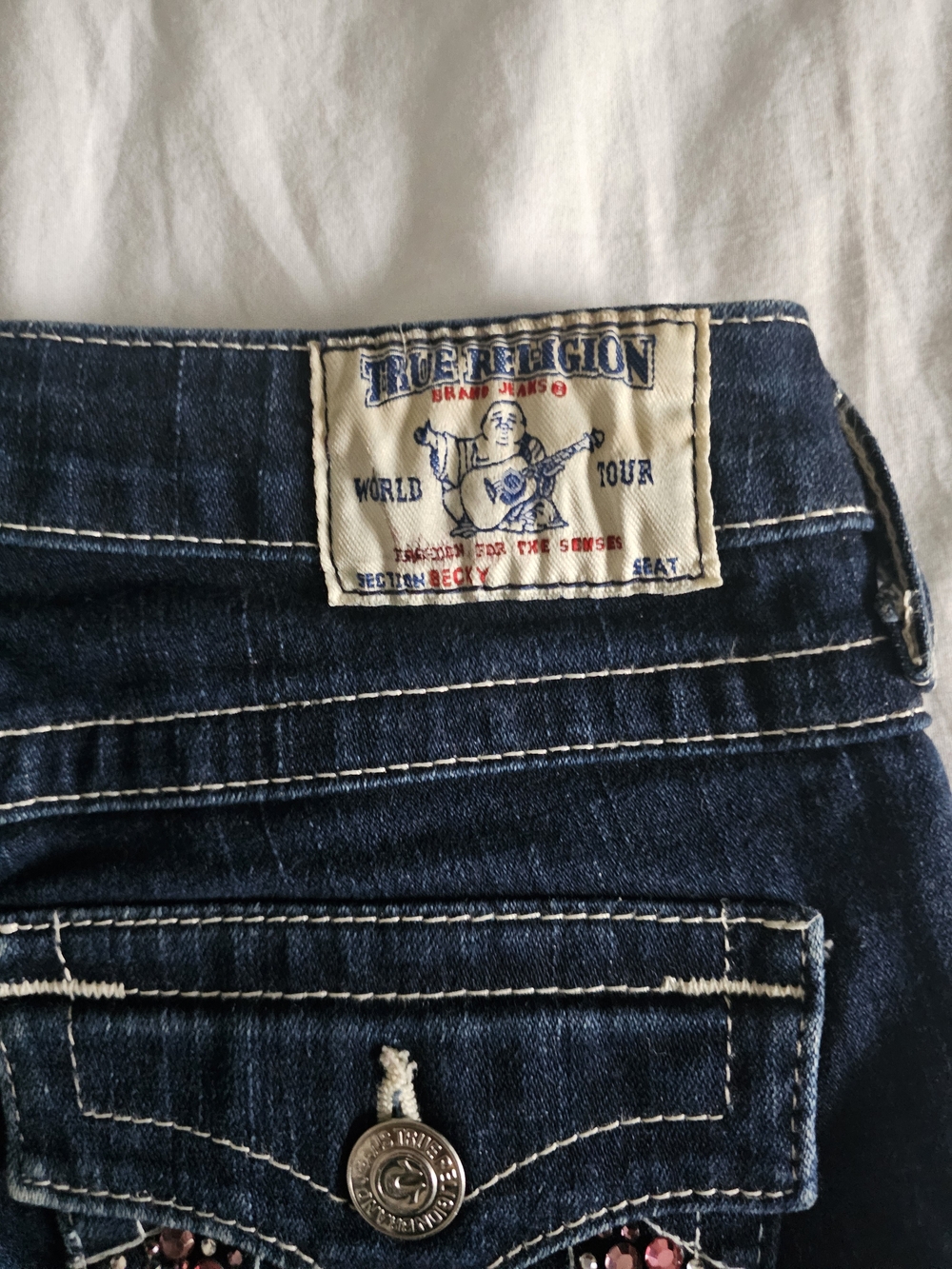 True Religion Pink Bling Studded Pocket Jeans Low Rise Boot Cut